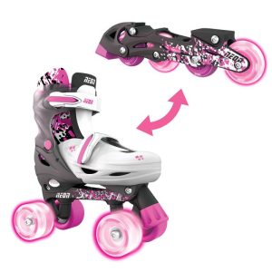 Bikes, Scooters & Ride-Ons |   Yvolution Neon Combo Cyber Skates 2-In-1 Inline To Quad (Size 3-6) Pink/Black Bikes, Scooters & Ride-Ons Bikes, Scooters & Ride-Ons